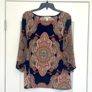 Dressbarn Paisley Sheer Sleeve Blouse Size L